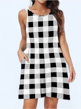 HAOMEILi  black & White Buffalo Check Sleeveless Dress